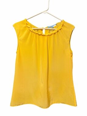 ANTONIO MELANI 100% Silk Yellow Sleeveless Ruffle-Trim Blouse